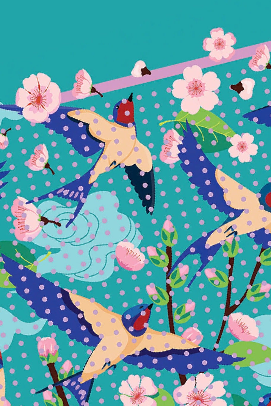 Printed Square Scarf - Blue Bird & Cherry Blossom