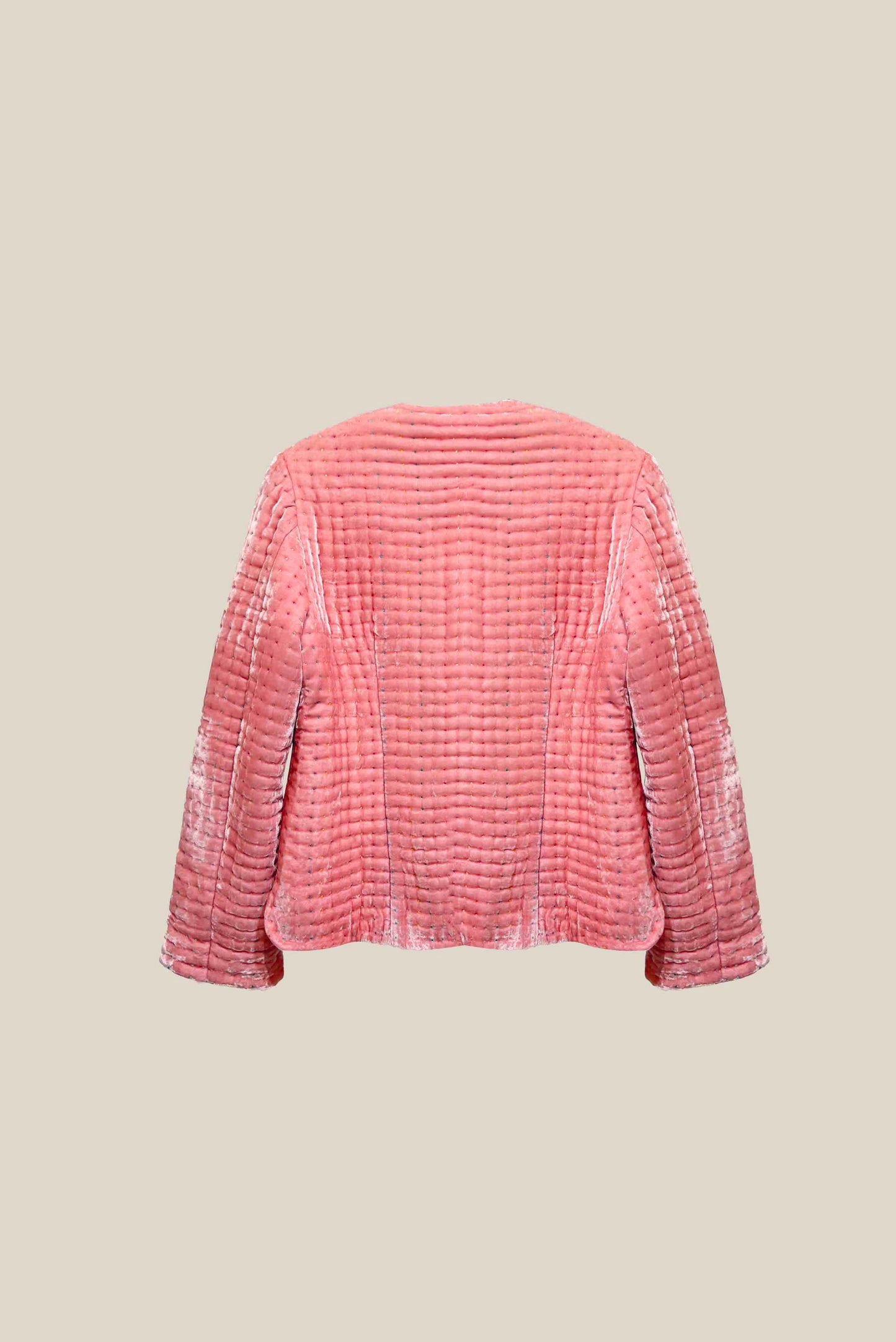 Blush Pink Hand-quilted Round Neck Velvet Jacket