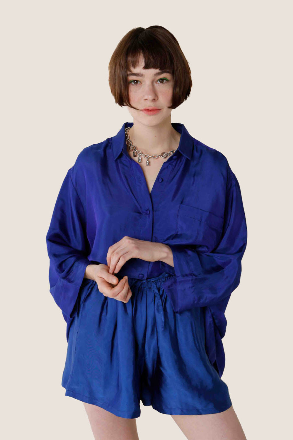 Blue Silk Shorts