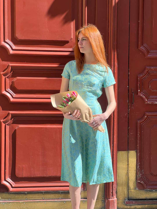 Mint Brocade Silk Dress
