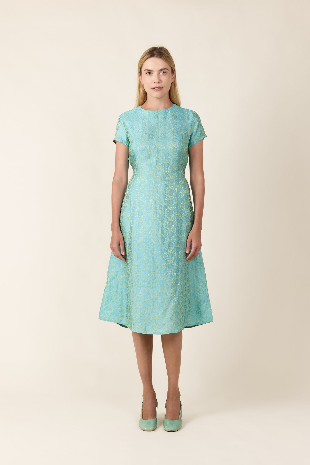 Dress RETRO Mint Silk Belted Dress