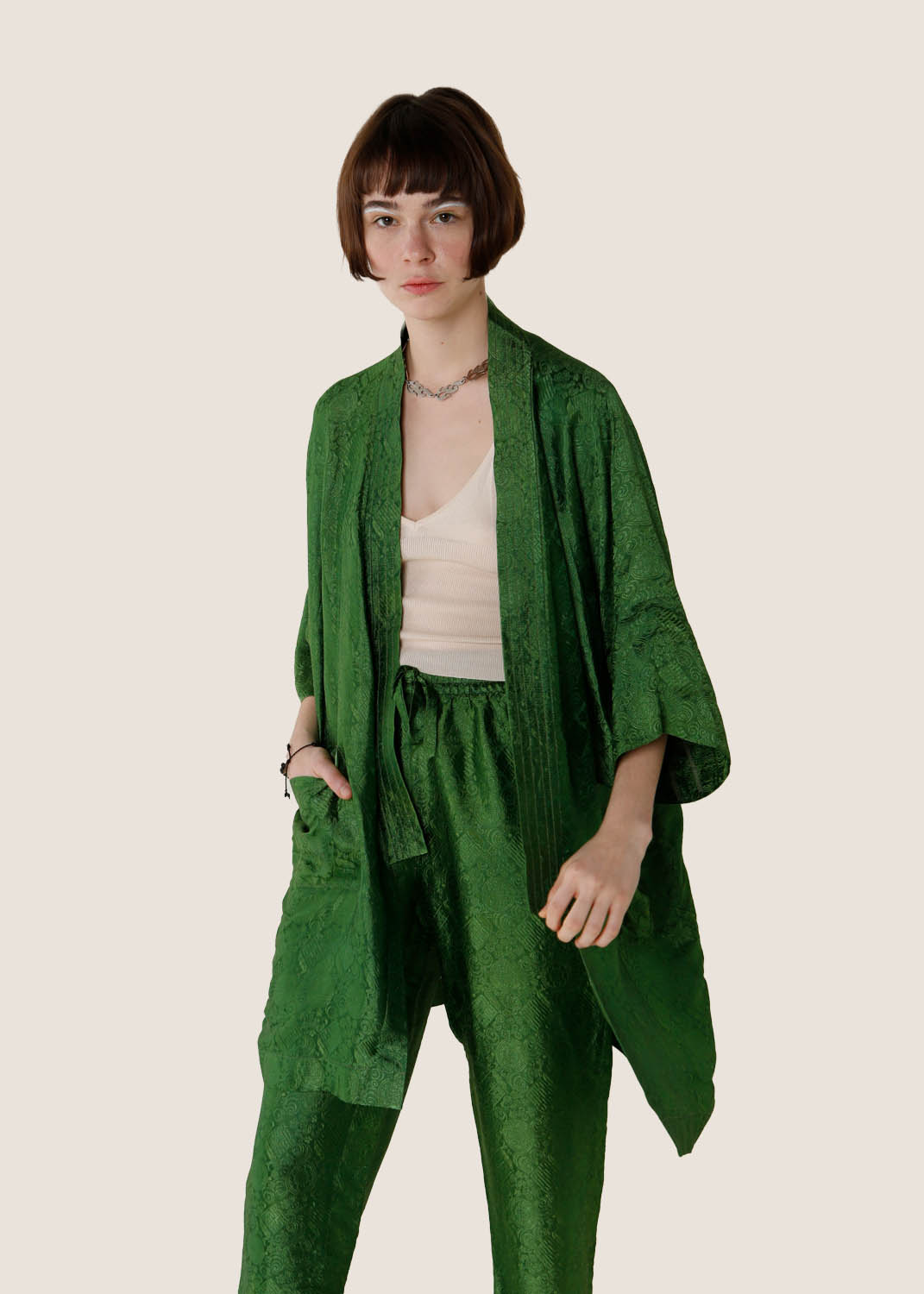green kimono dressing gown BABEYOND Plus-Size Floral Satin Kimono Robe, Robe, Olive Green,