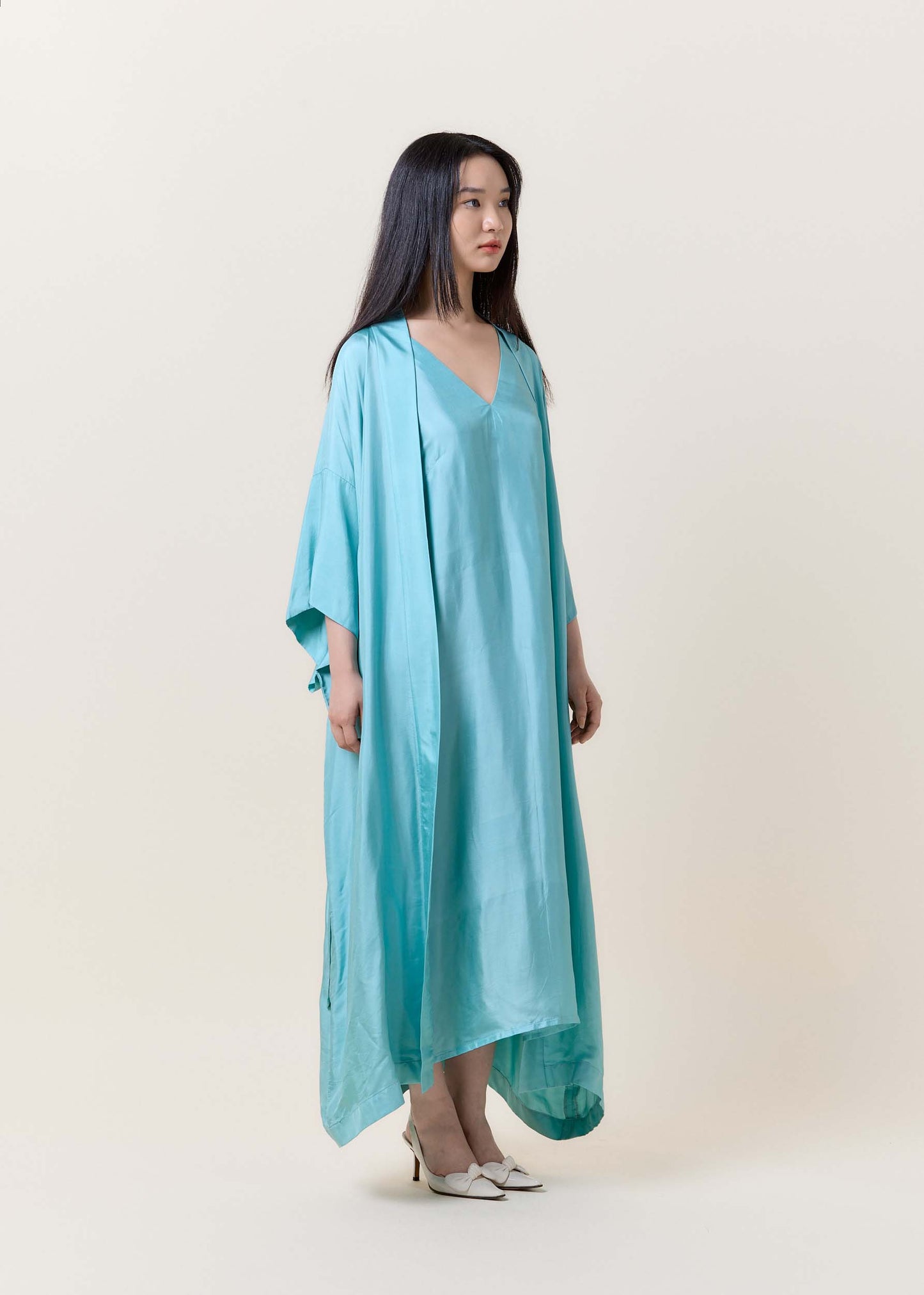 Blue Pastel Long Silk Kimono