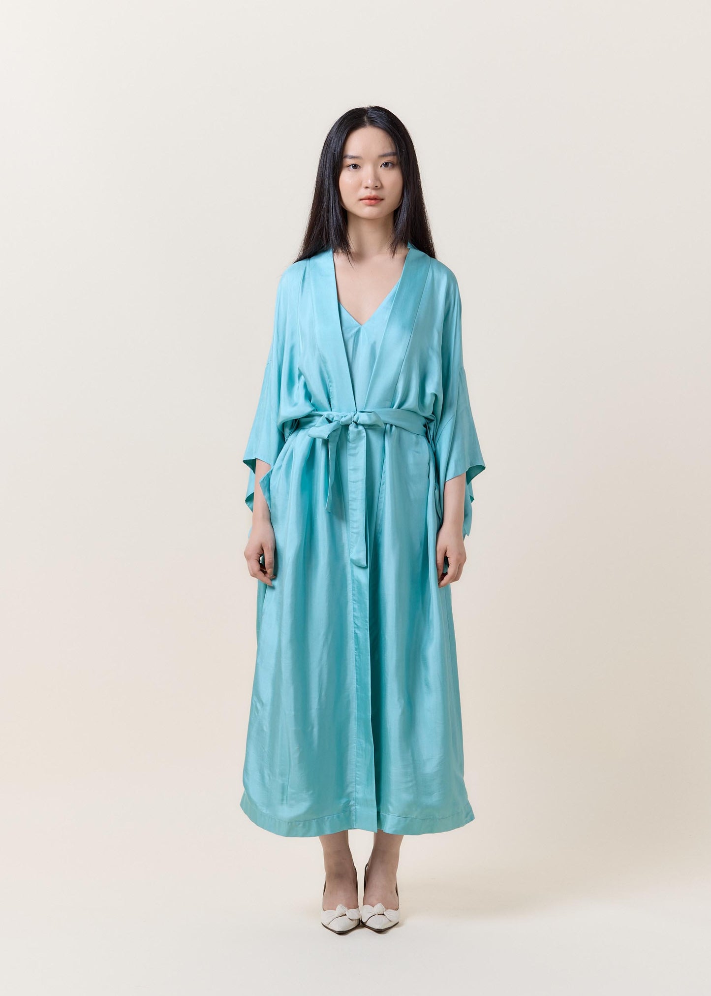Blue Pastel Long Silk Kimono