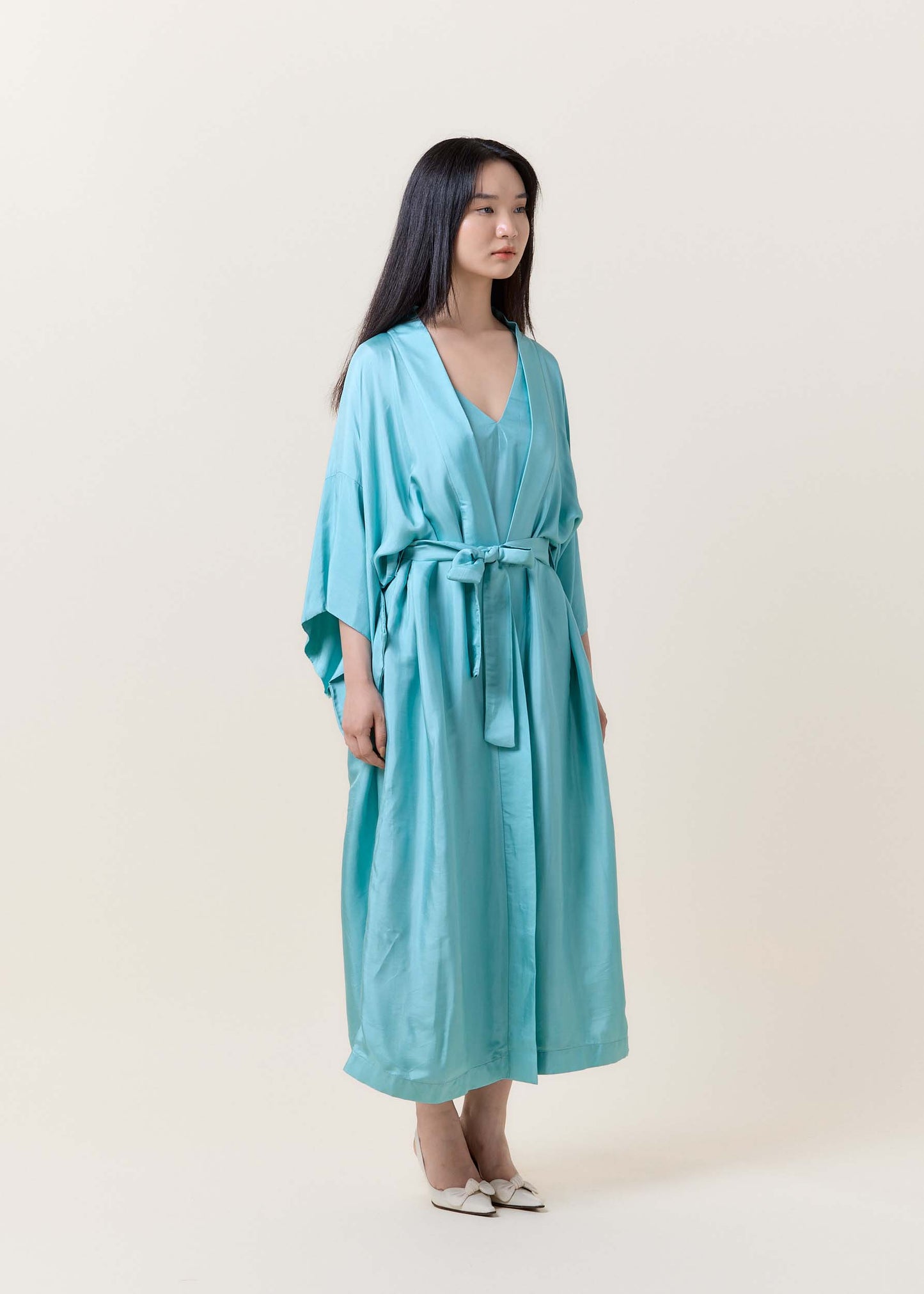 Blue Pastel Long Silk Kimono