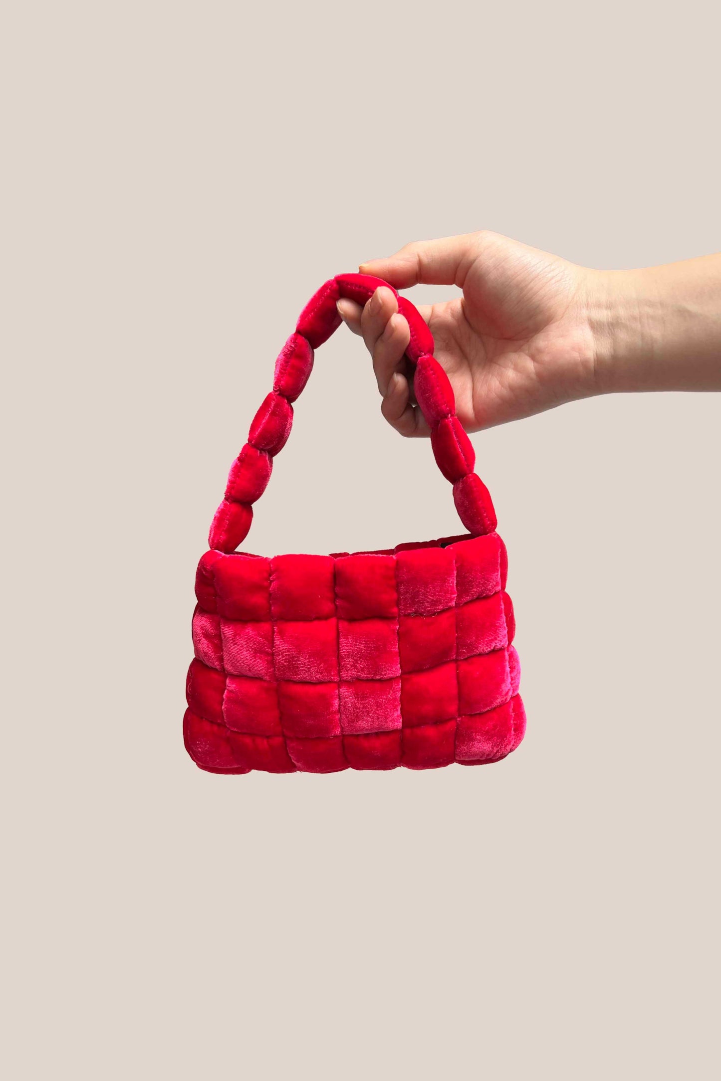 Magenta Small Velvet Hand Bag
