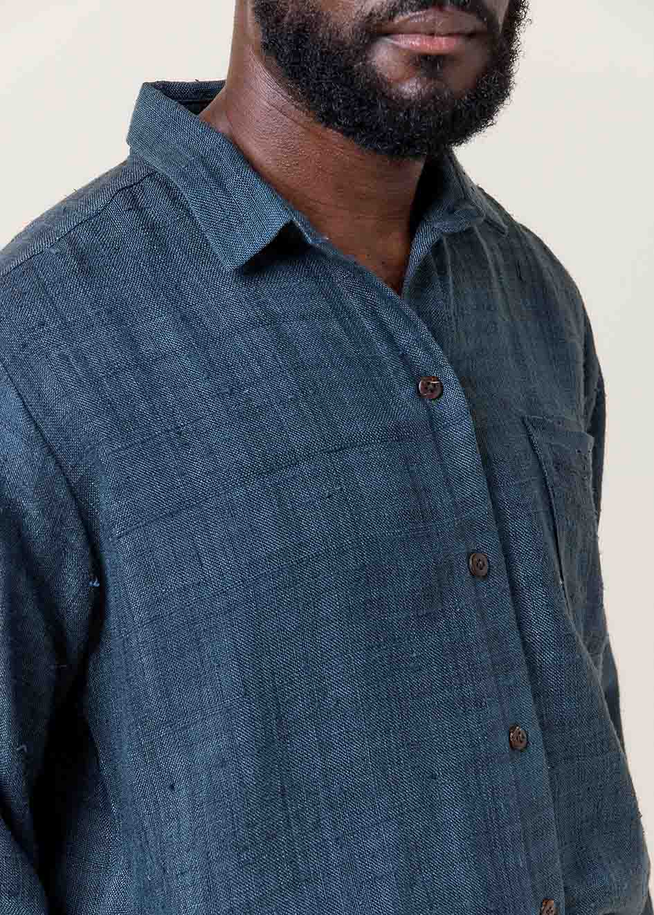 Navy Unisex Raw Silk Shirt