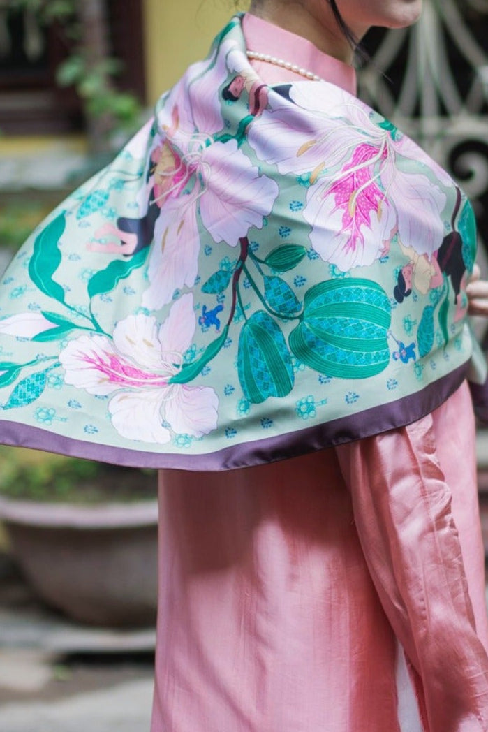 Printed Square Scarf - Floral Baby Pink & Light Green