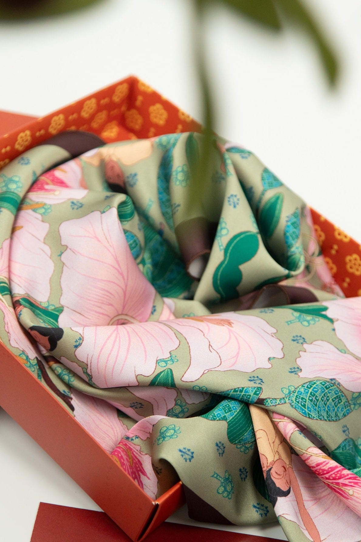 Printed Square Scarf - Floral Baby Pink & Light Green
