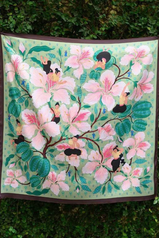 Printed Square Scarf - Floral Baby Pink & Light Green