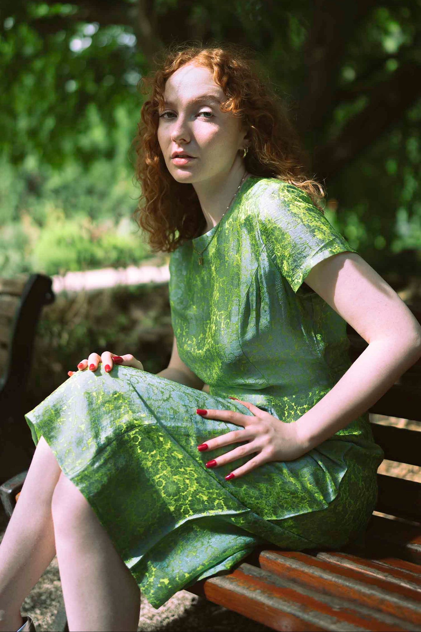 Emerald Brocade Silk Dress RETRO