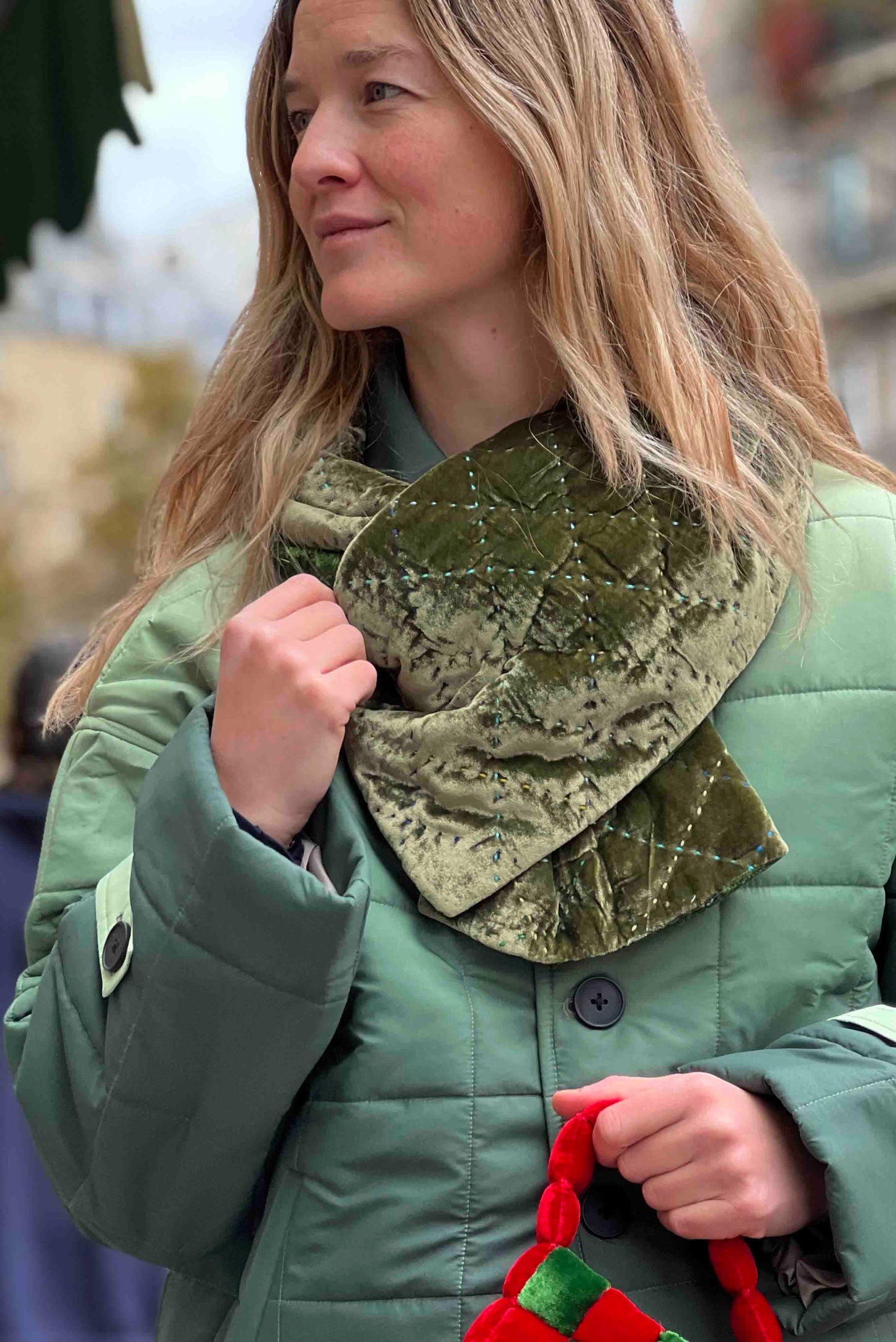 Hand-Quilted Silk Velvet Scarf