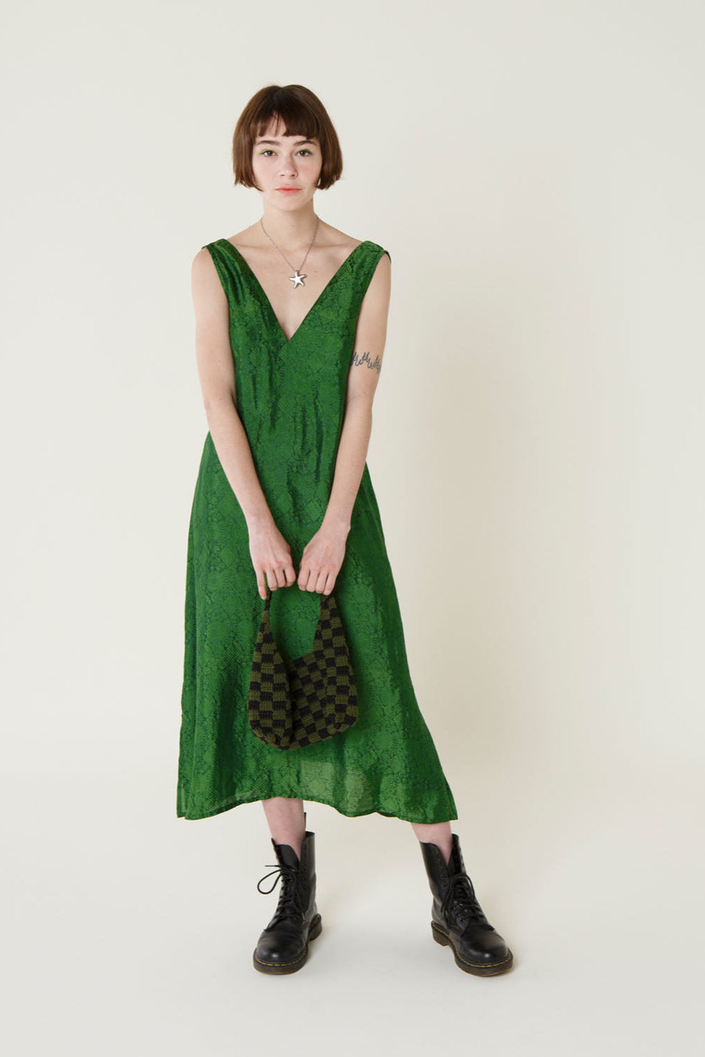 Green Brocade Silk Slip Dress