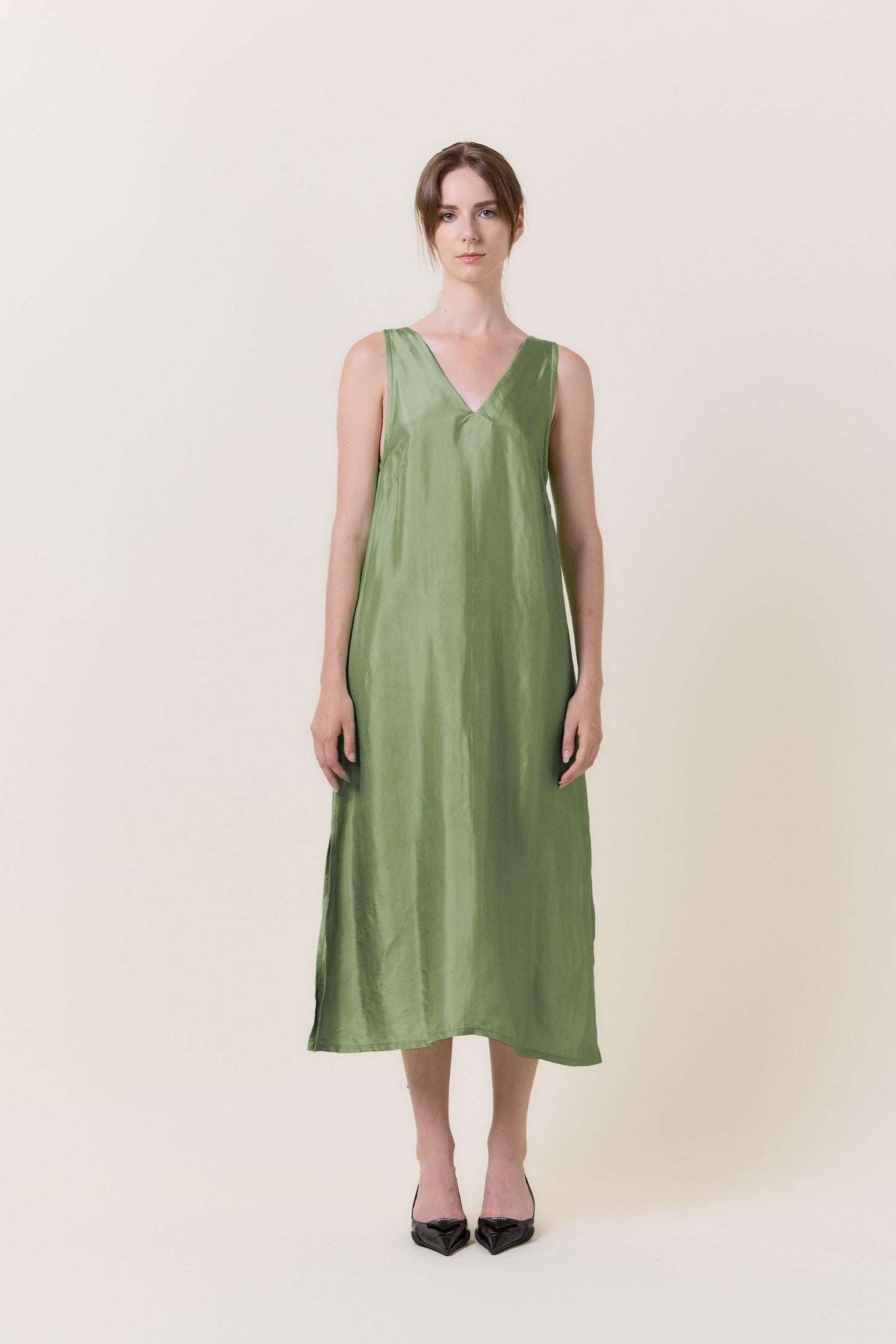 Sage Green Silk Maxi Dress
