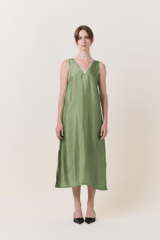 Sage Green Silk Maxi Dress
