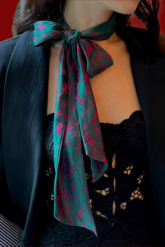 Bicolor Long Silk Ribbon Scarf