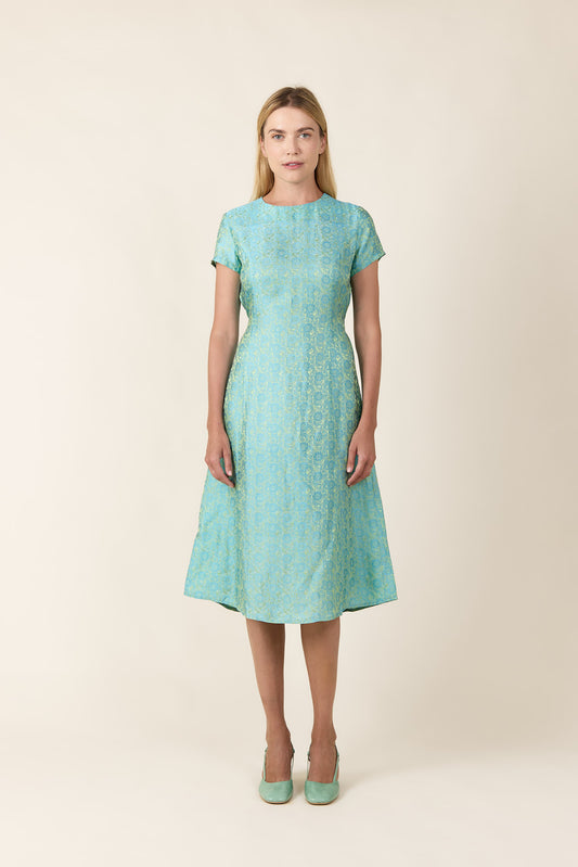 Dress RETRO - Mint Silk Belted Dress