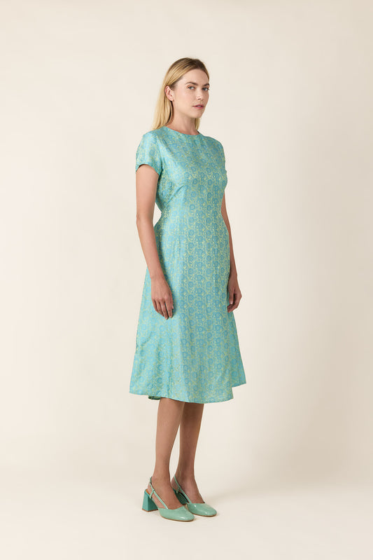 Dress RETRO - Mint Silk Belted Dress