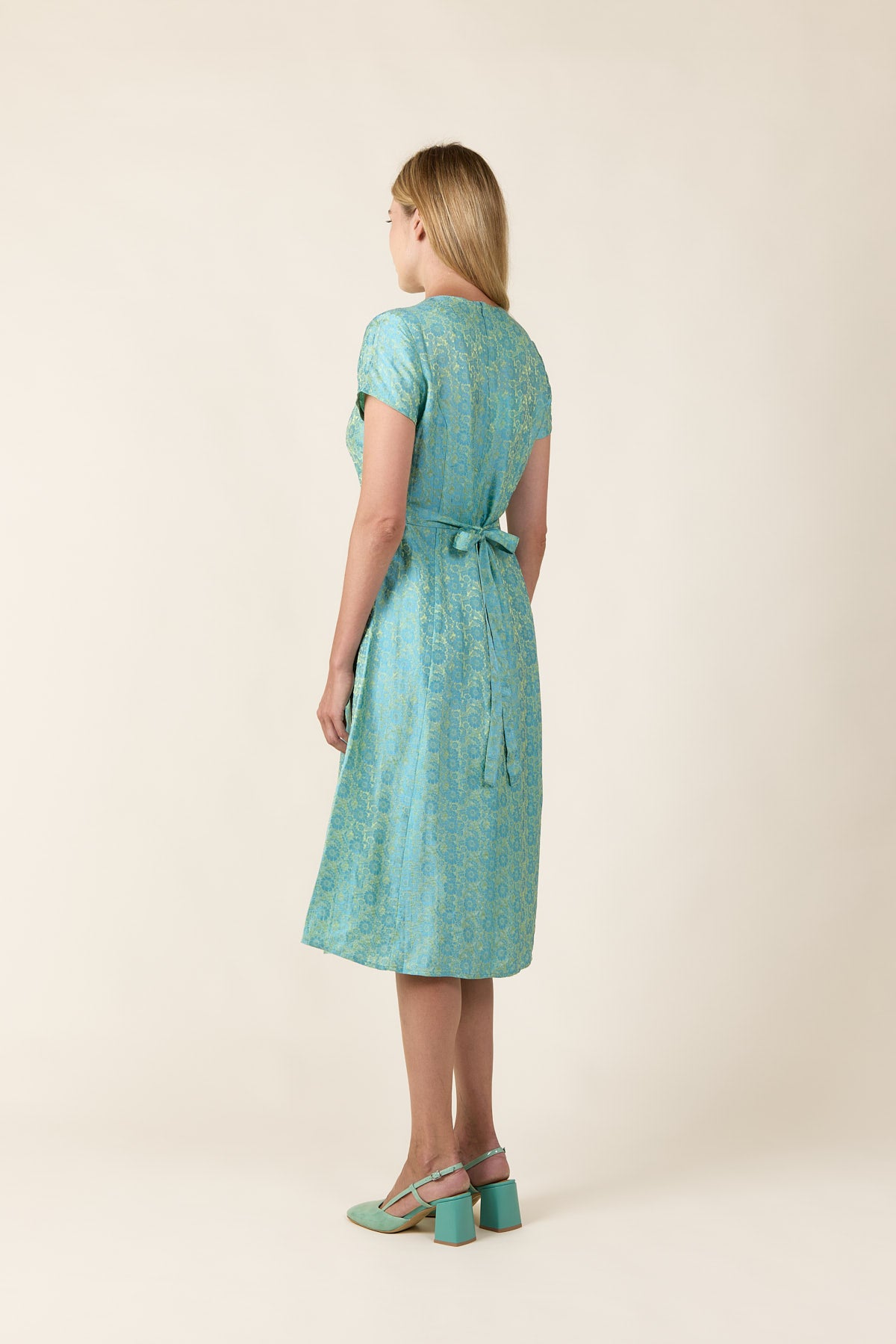 Dress RETRO - Mint Silk Belted Dress