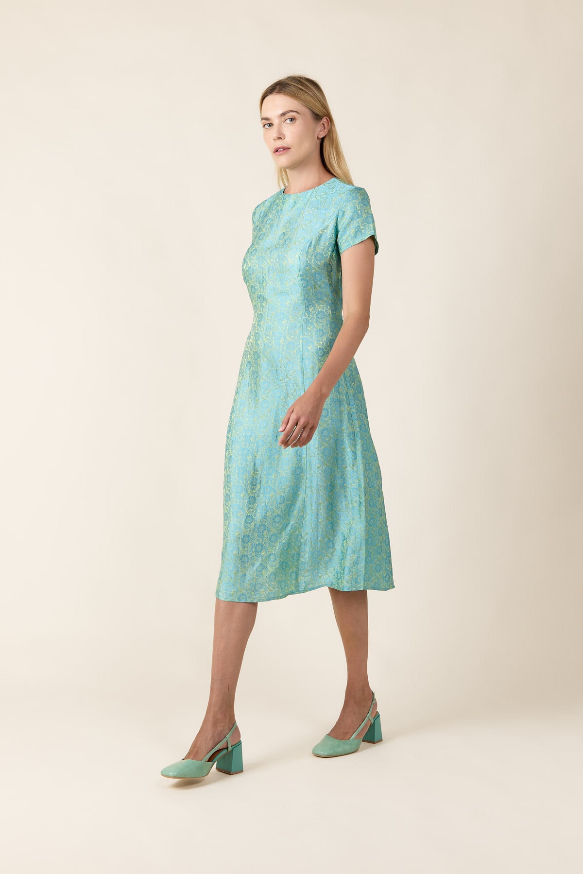 Dress RETRO - Mint Silk Belted Dress