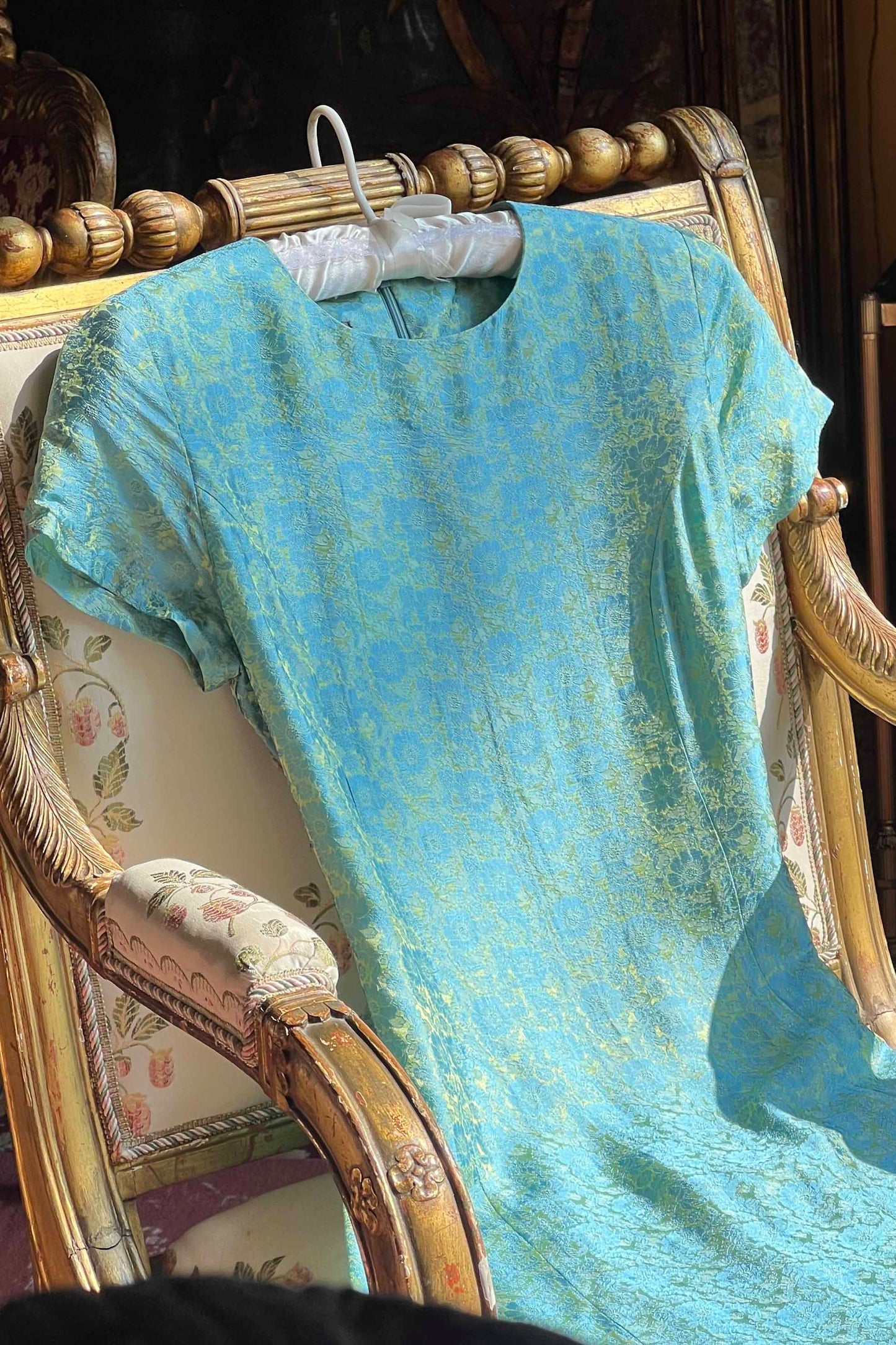 Mint Brocade Silk Dress RETRO