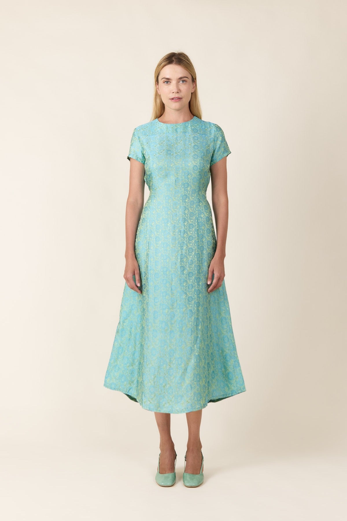 Mint Brocade Silk Dress RETRO