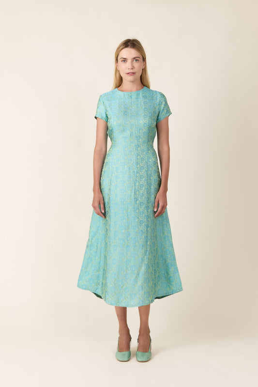 Mint Brocade Silk Dress RETRO