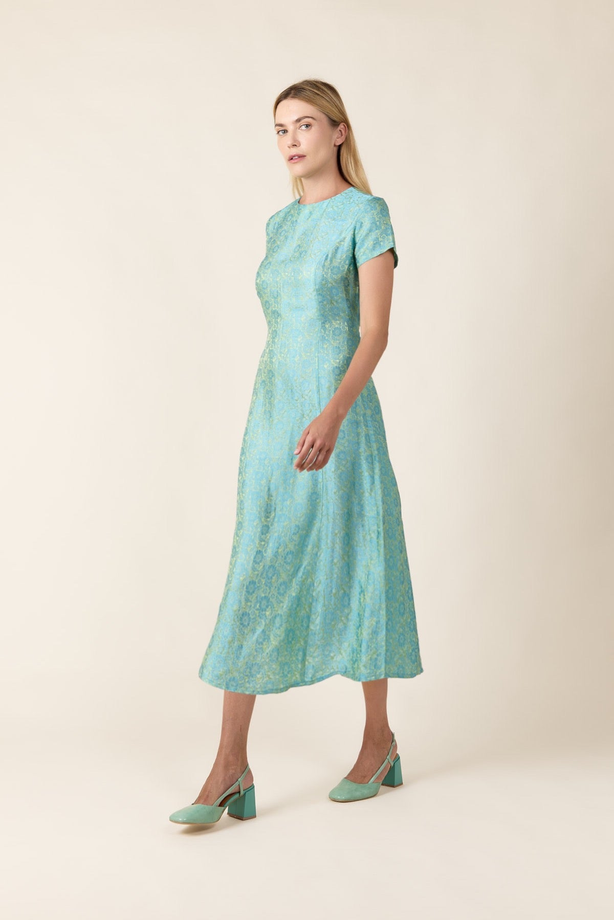 Mint Brocade Silk Dress RETRO