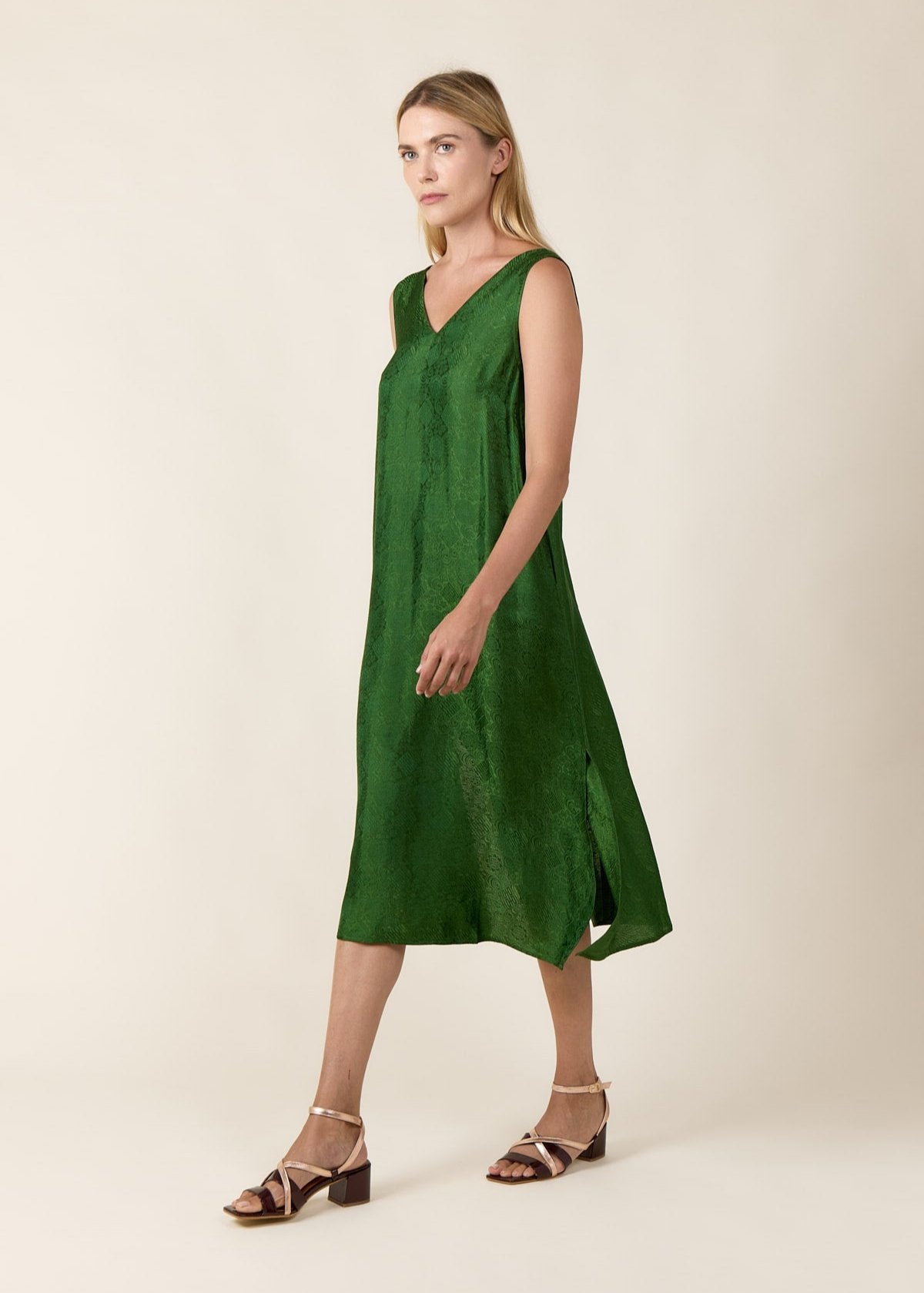 Green Silk Brocade Dress