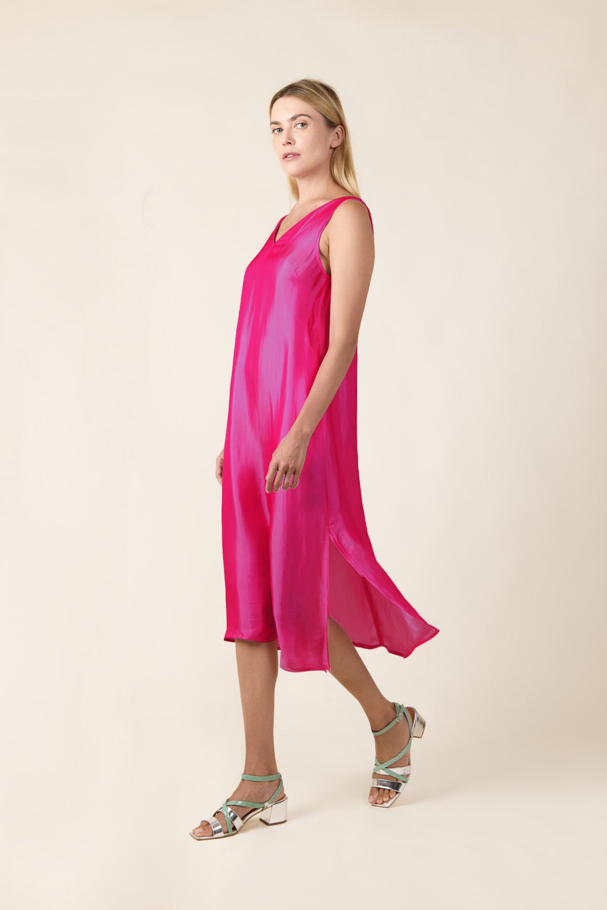 Magenta Silk Slip Dress