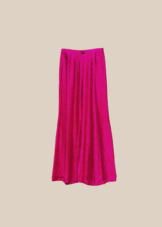 Magenta Relaxed Wide Leg Silk Pants