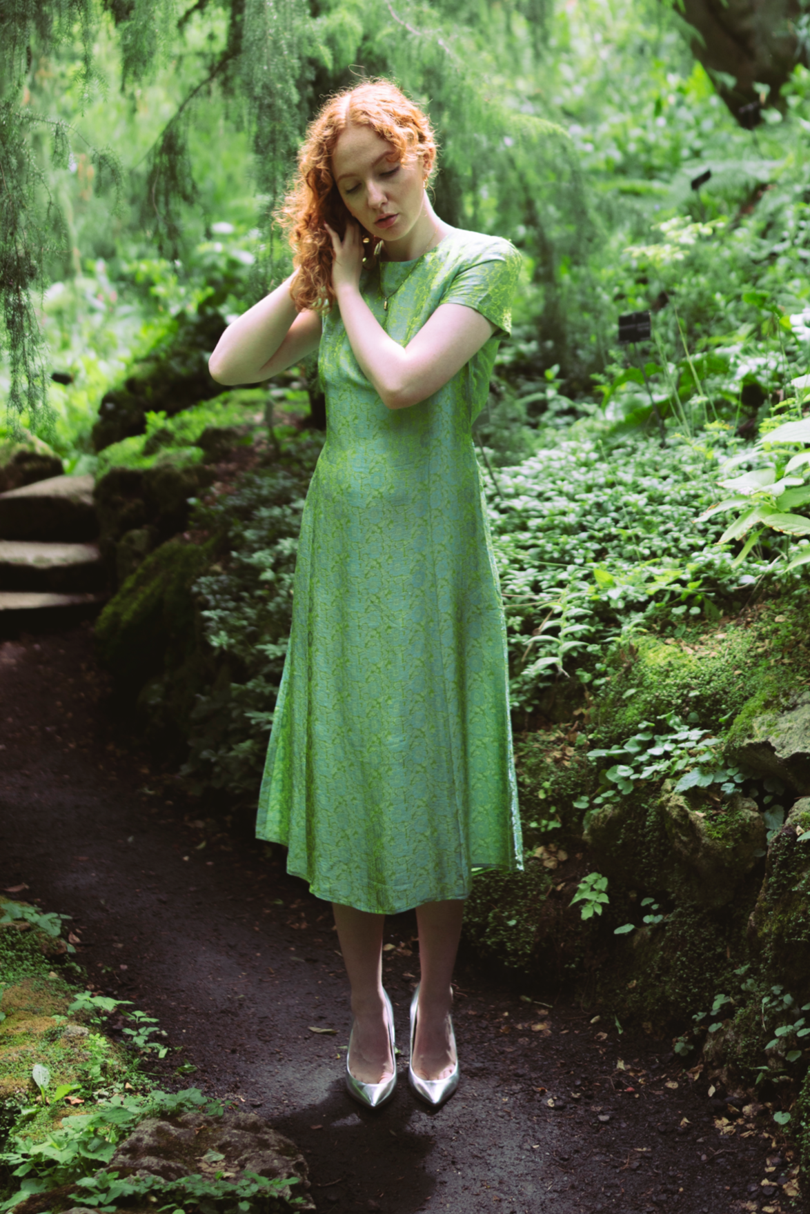 Emerald Brocade Silk Dress RETRO