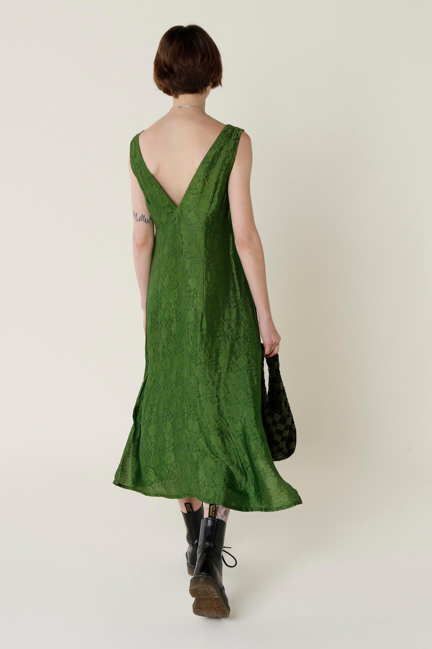 Green Brocade Silk Slip Dress