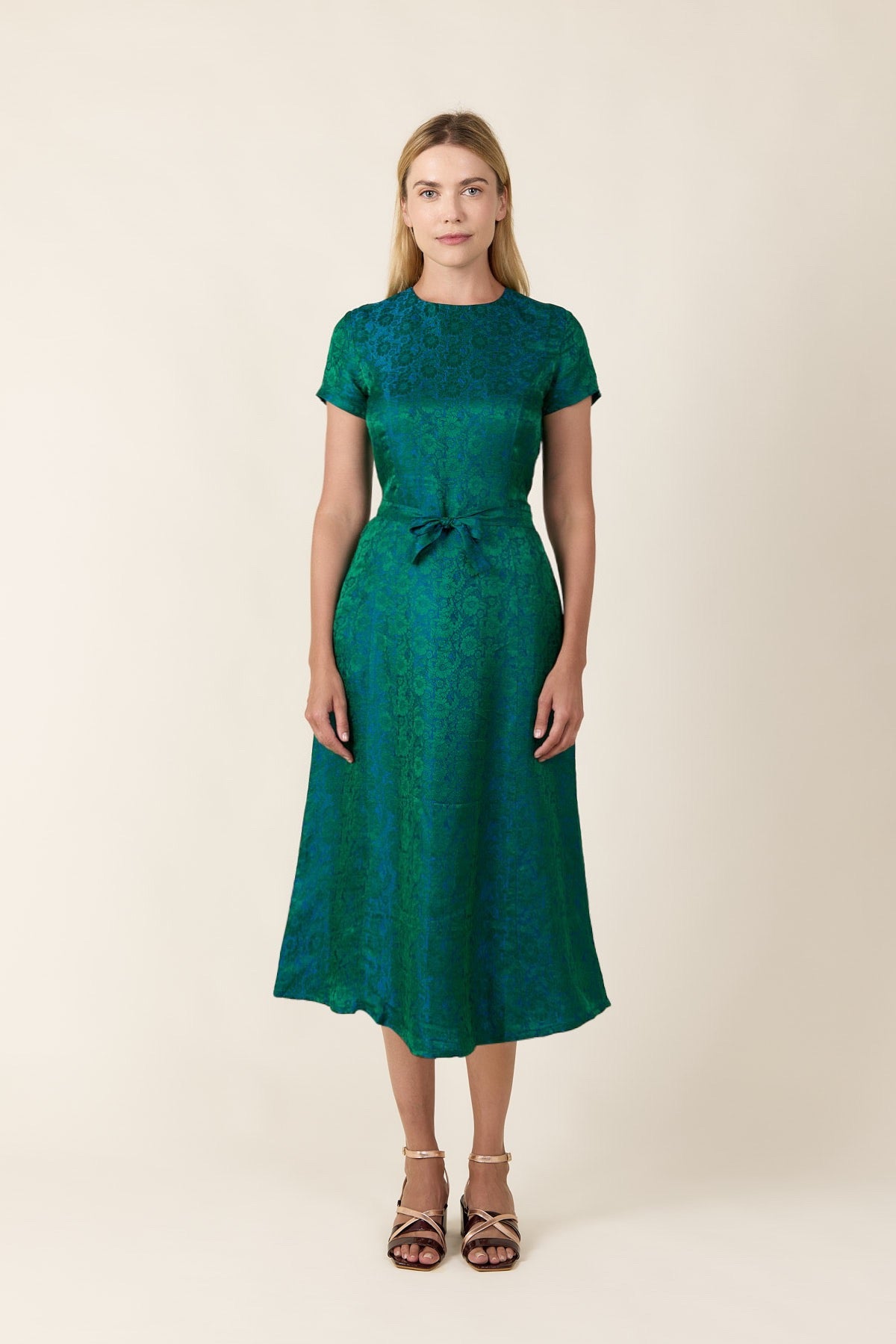 Emerald Brocade Silk Dress RETRO