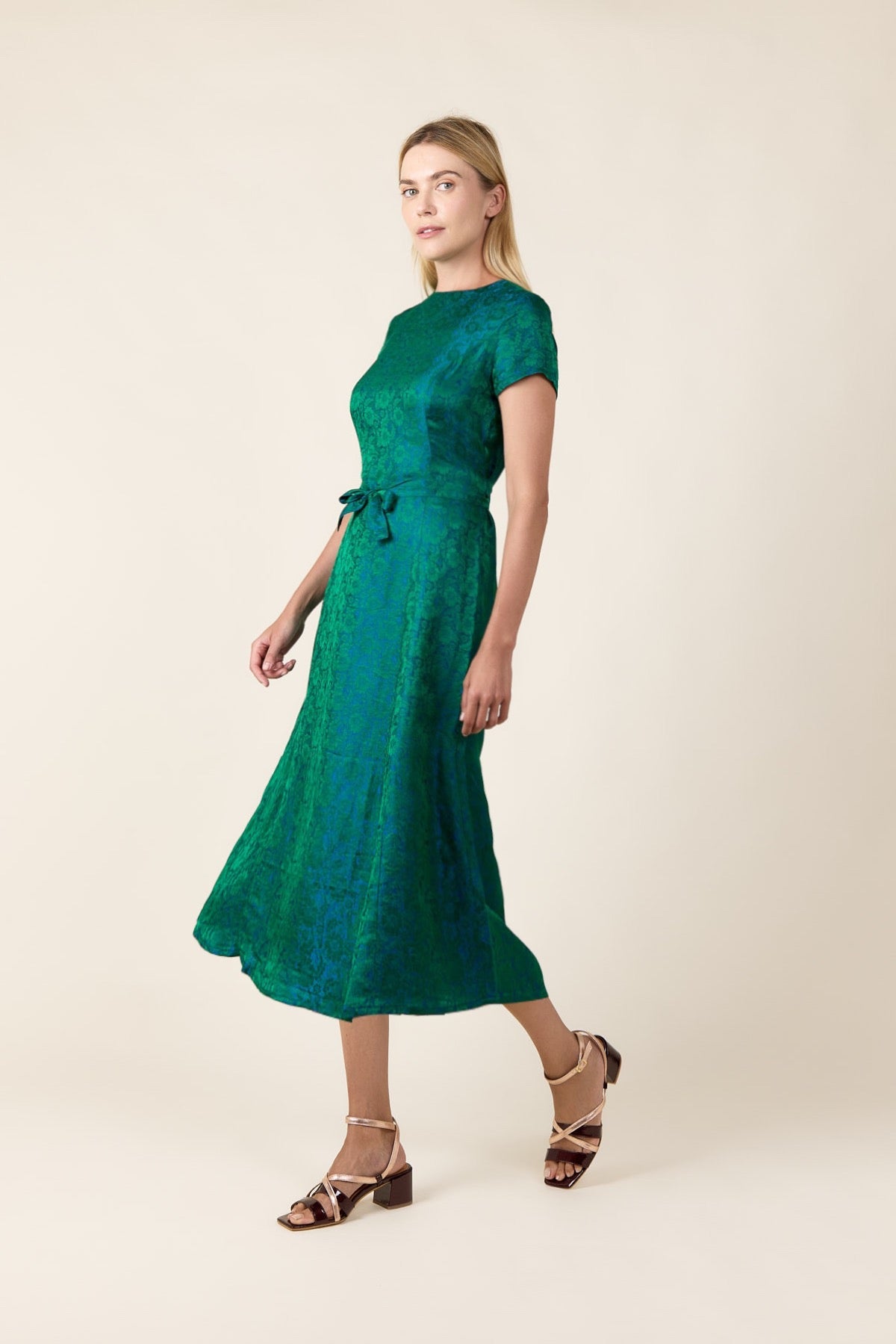 Emerald Brocade Silk Dress RETRO