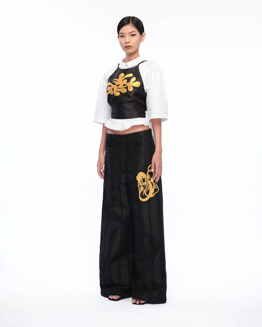 String Top (Black) / gold embroidery