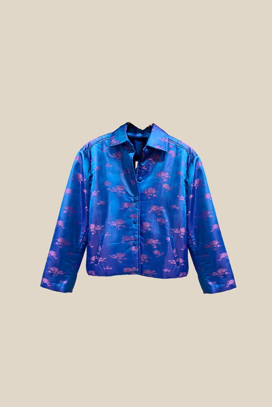 3 Layer Jacquard Silk Coat – Shirt Collar, Silk Lining