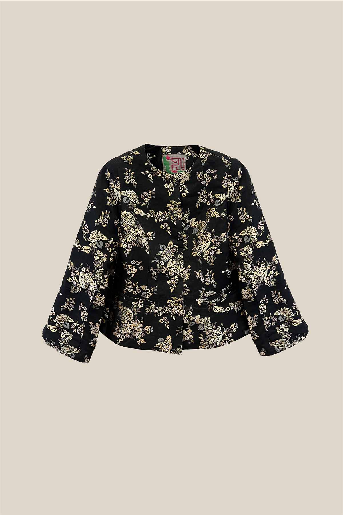 Jacquard Floral Jacket – Linen Cotton Exterior, 100% Silk Lining