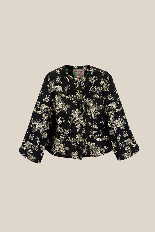Jacquard Floral Jacket – Linen Cotton Exterior, 100% Silk Lining