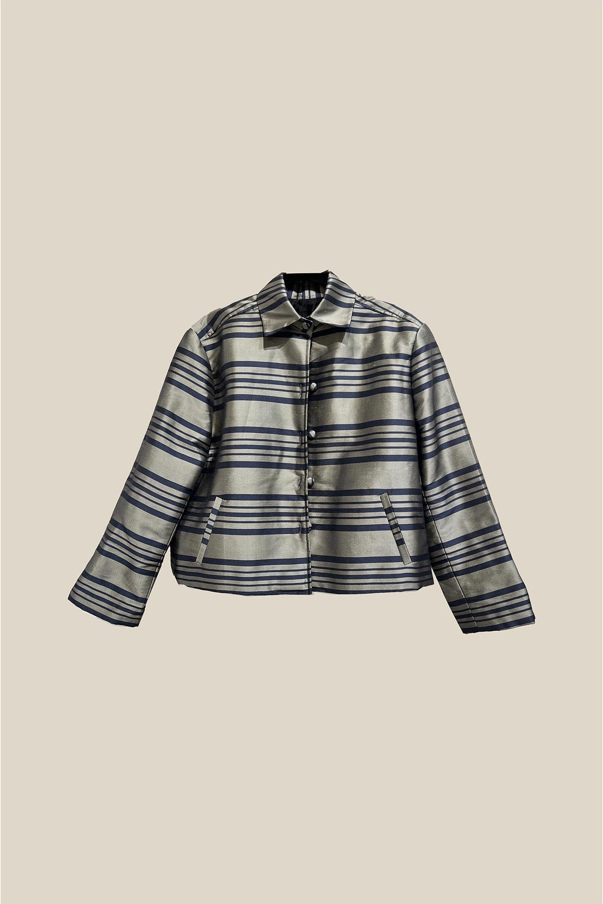 Taffeta Silk Jacket – Black Stripes on Champagne
