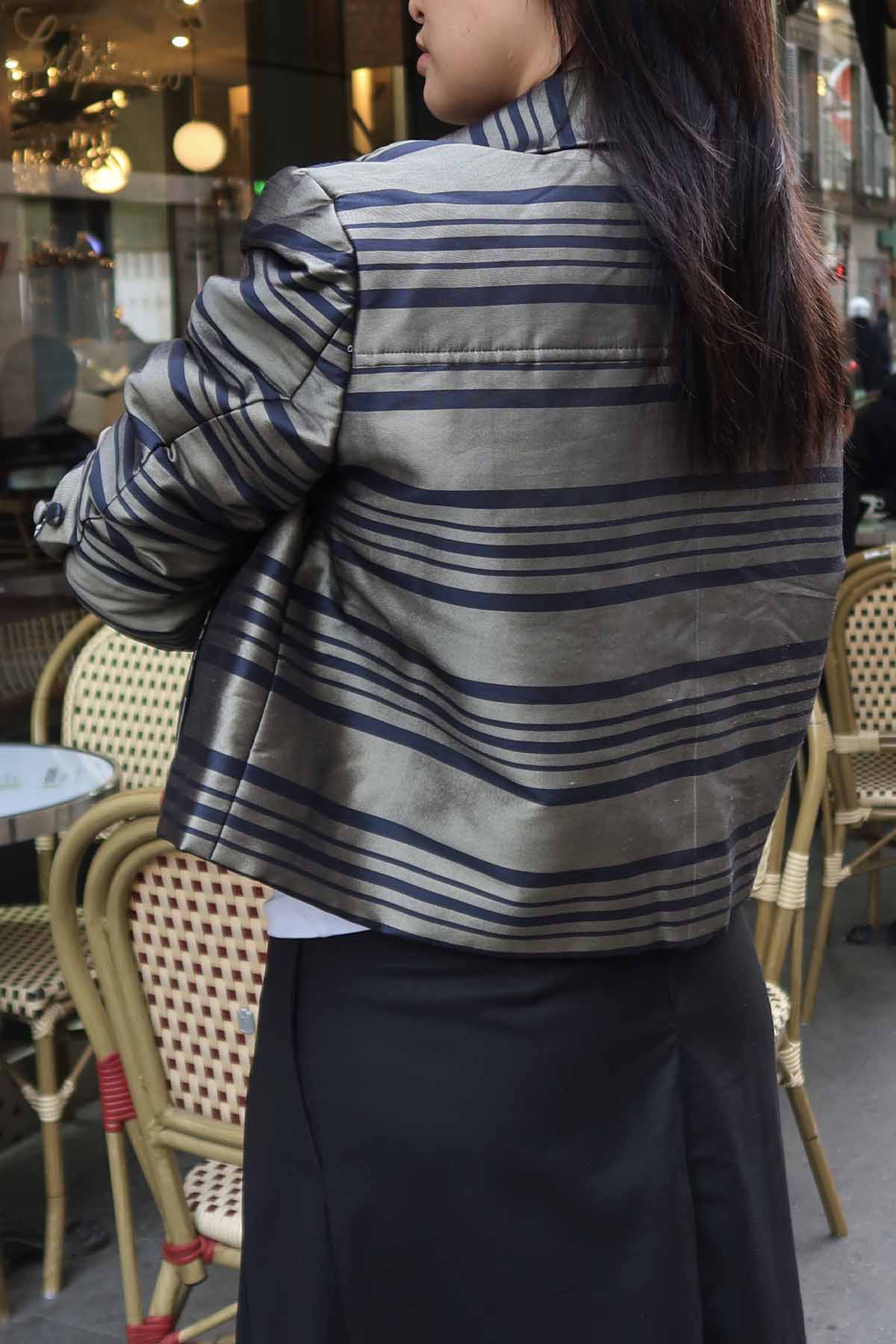 Taffeta Silk Jacket – Black Stripes on Champagne