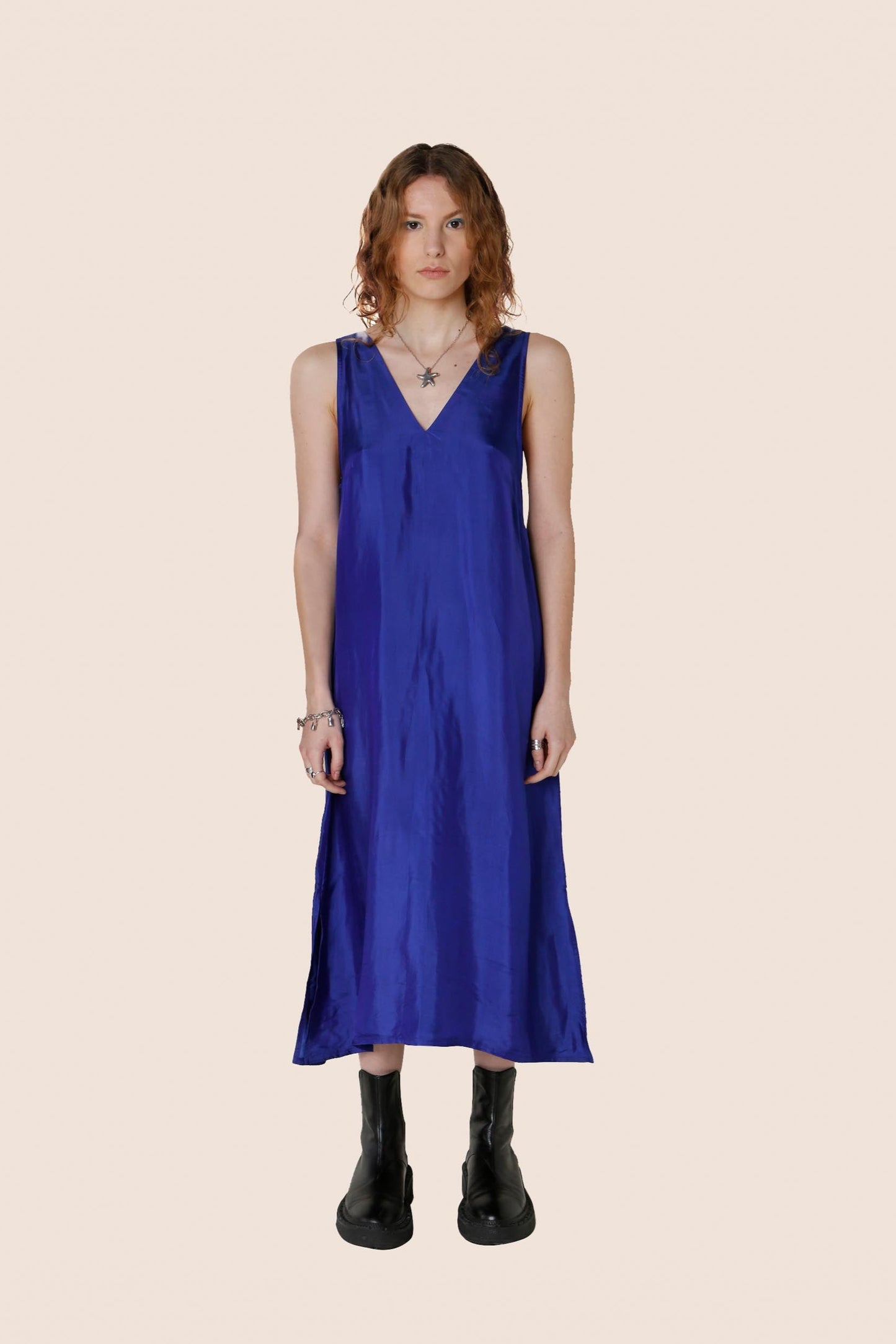Magenta Silk Slip Dress
