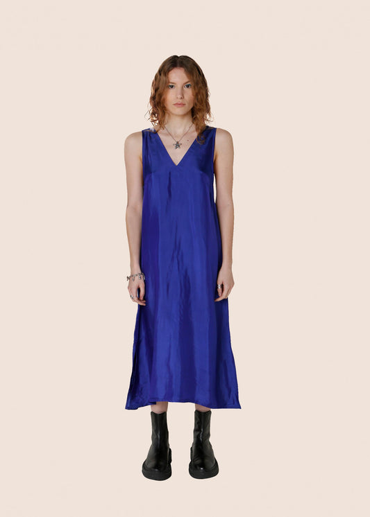 Blue Simple Silk Dress