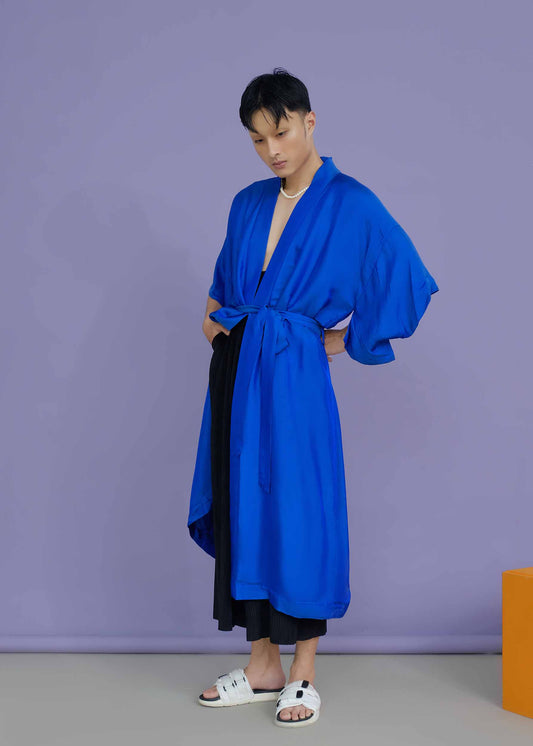Long Silk Blue Kimono