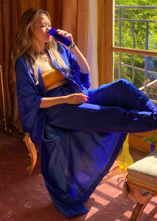 Long Silk Blue Kimono