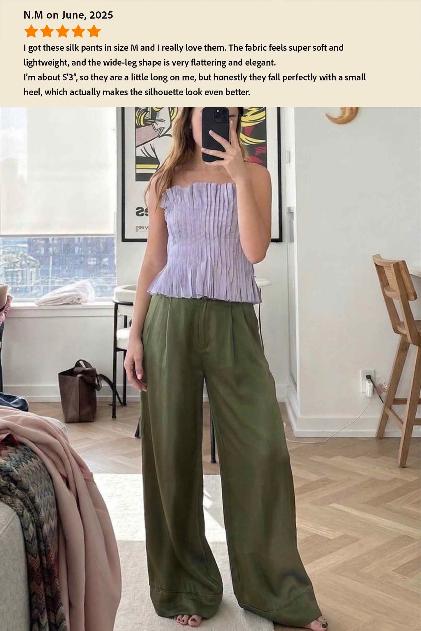 Sage Silk Trousers - Wide Legs Silk Pants
