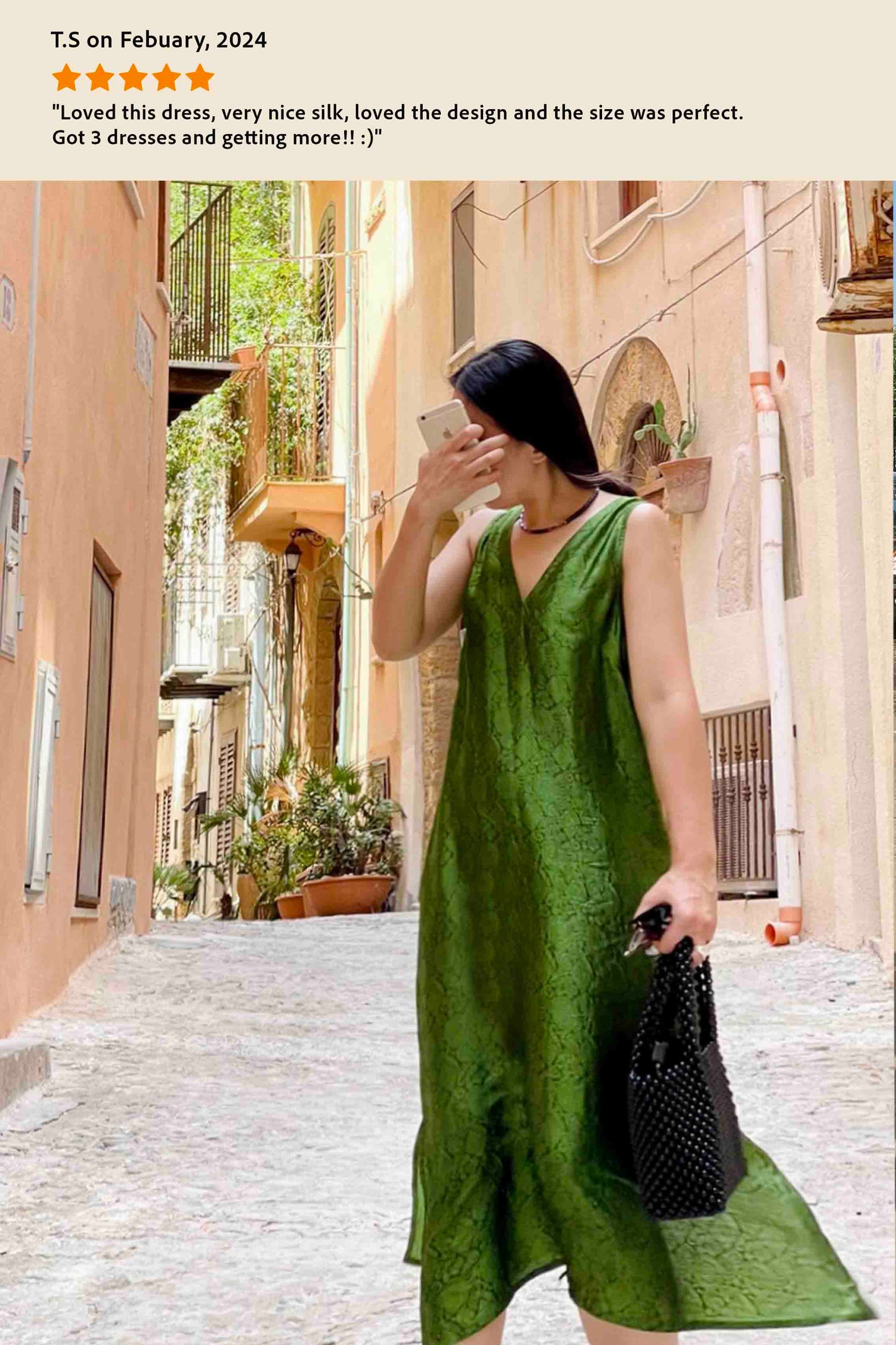 Green Brocade Silk Slip Dress