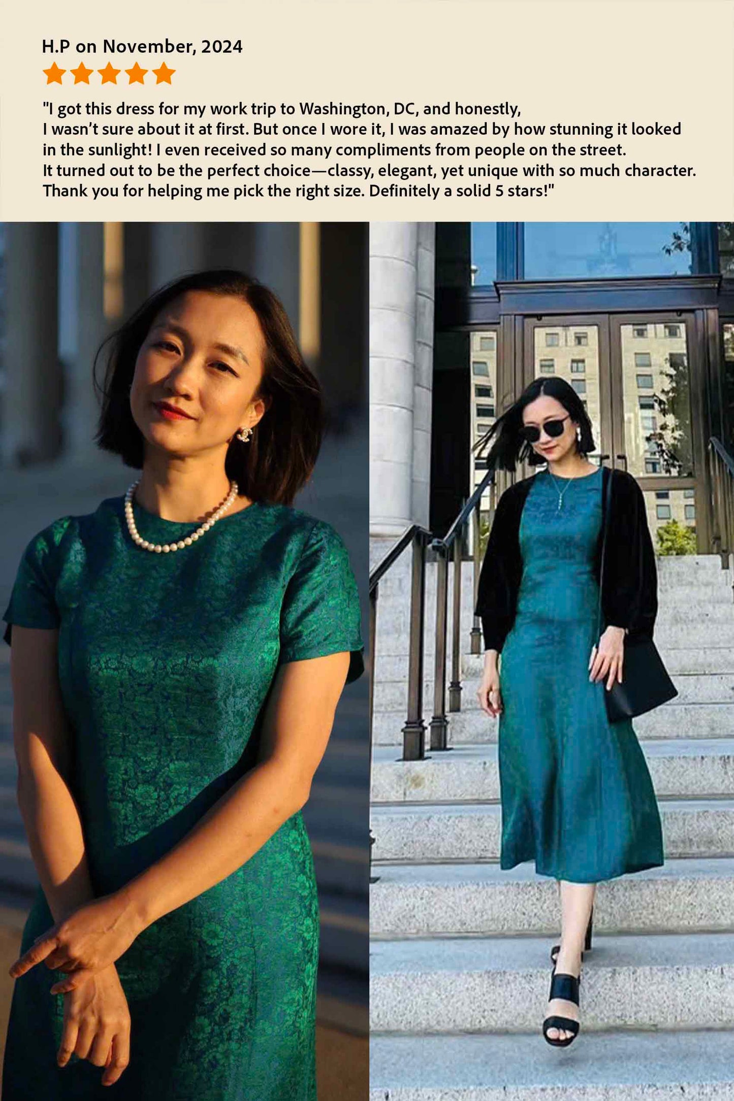 Emerald Brocade Silk Dress RETRO