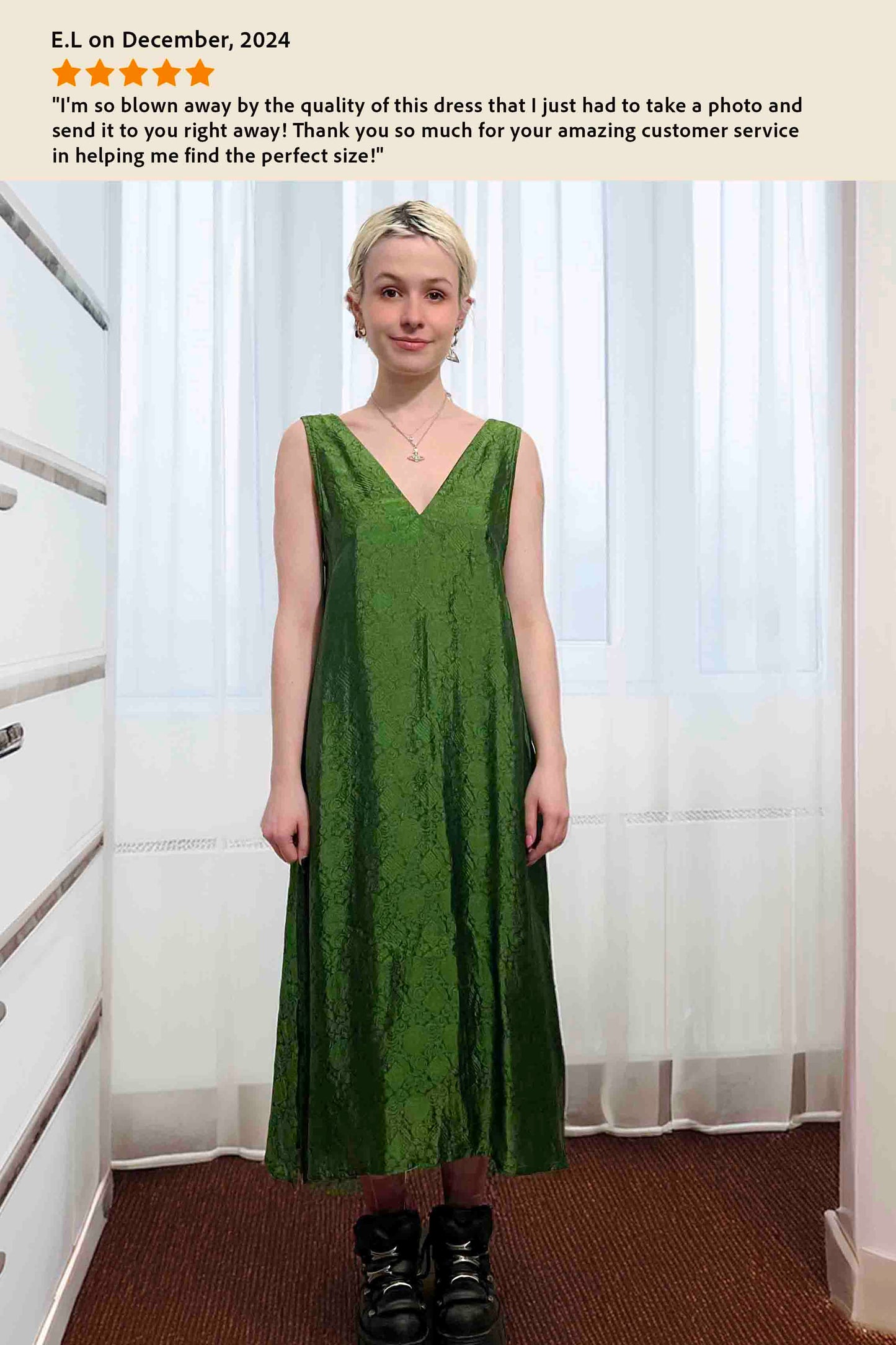 Green Brocade Silk Slip Dress