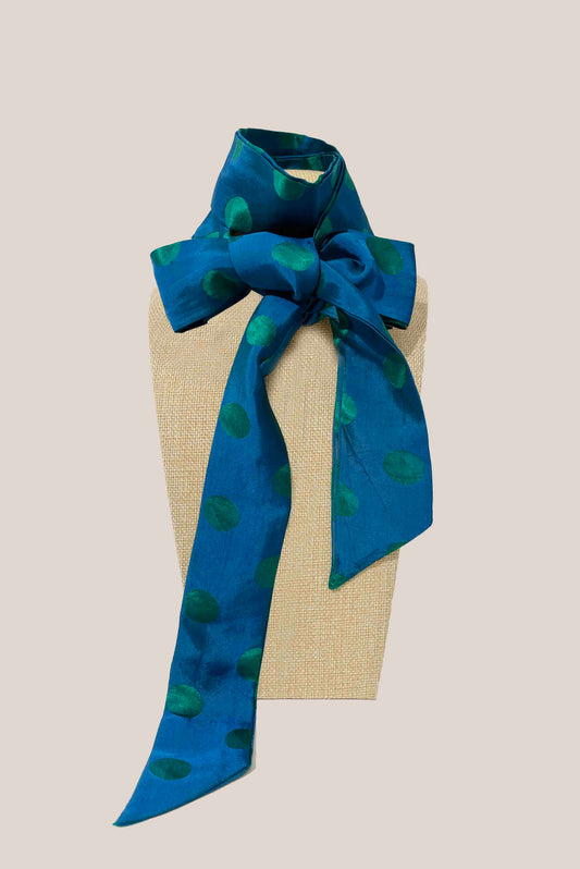 Blue Polka Dot Silk Twilly Scarf